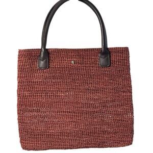 Helen Kaminski Rusty Brown Satchel Woven Raffia & Leather handles, OS